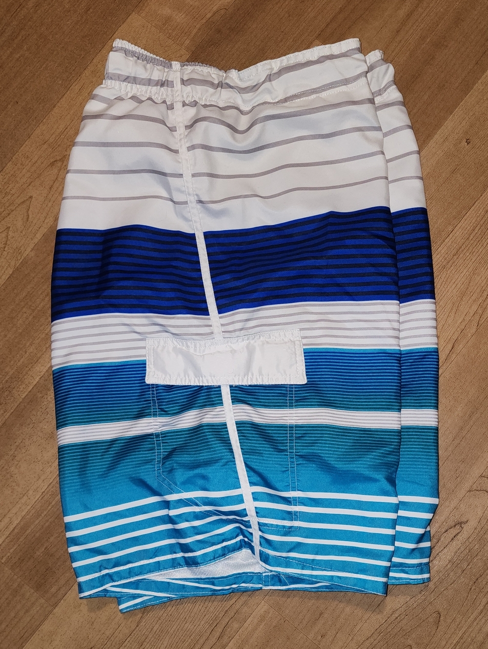 OP White, Navy & Teal Striped Swim Shorts